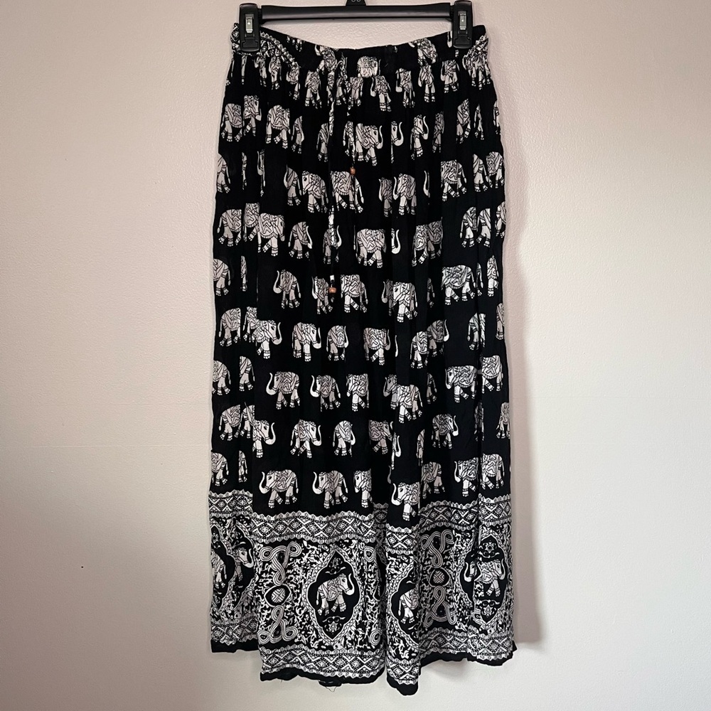 Women’s Boho Elephant Elastic Waist Maxi Skirt‎ One Size Bohemian Hippie Cottage